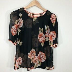 A New Day black floral sheer crew neck top